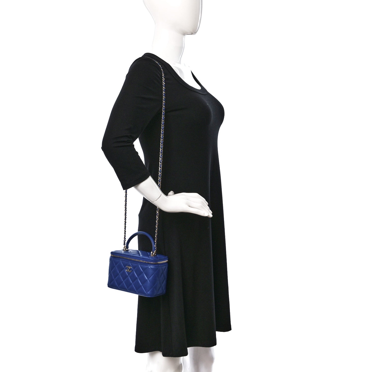 Chanel Lambskin Quilted Small Top Handle Vanity Case With Chain Blue 3 of 10