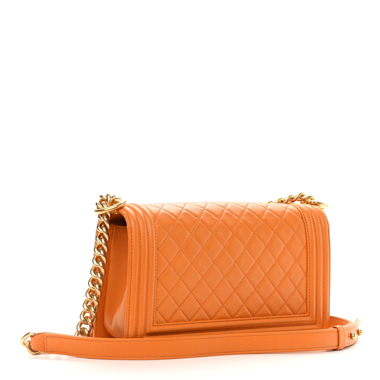 Lambskin Quilted Medium Boy Flap Orange