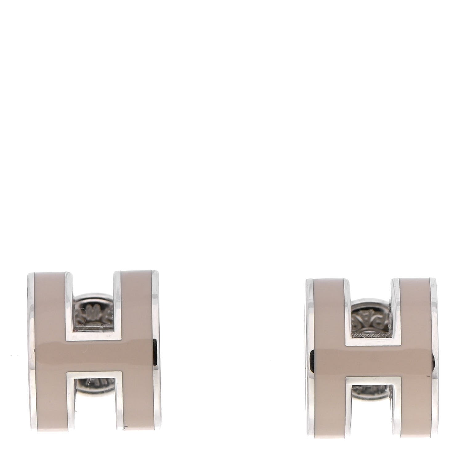 Hermes Palladium Lacquered Mini Pop H Earrings Marron Glace 1 of 4