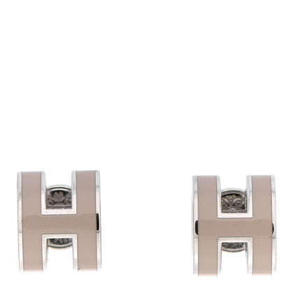 Hermes Palladium Lacquered Mini Pop H Earrings Marron Glace 1 of 4