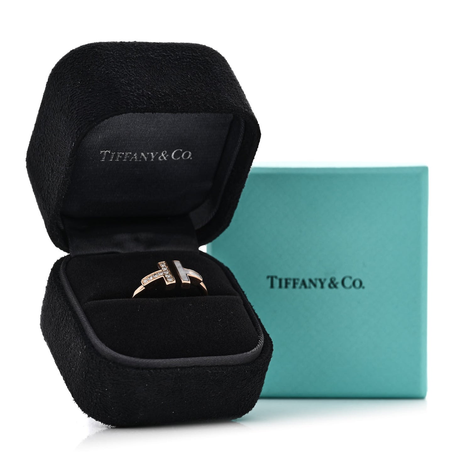 18K Rose Gold Diamond Mother of Pearl T Wire Ring 57 8
