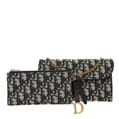 Christian Dior Oblique Saddle Chain Long Wallet Blue 1 of 13