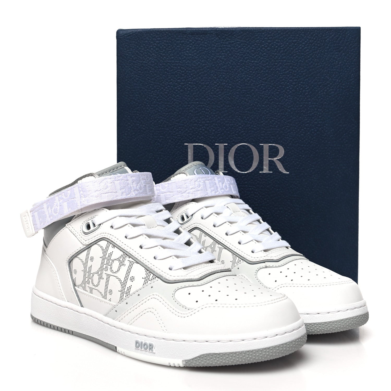 Christian Dior Smooth Calfskin Oblique Galaxy Perforated Mens B27 Mid Top Sneakers 41 White Grey 9 of 9