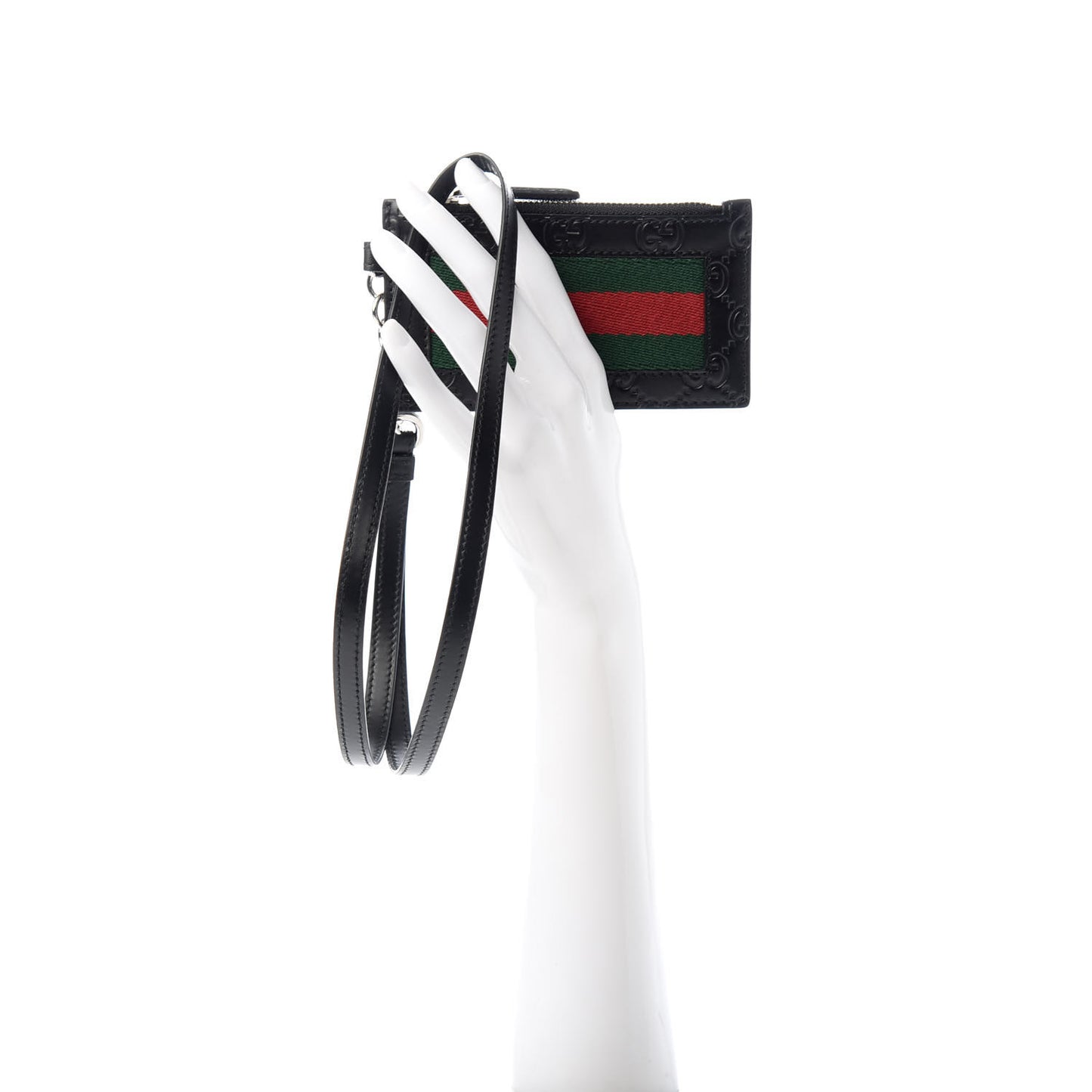 Guccissima Web Lanyard Coin Case Card Holder Black