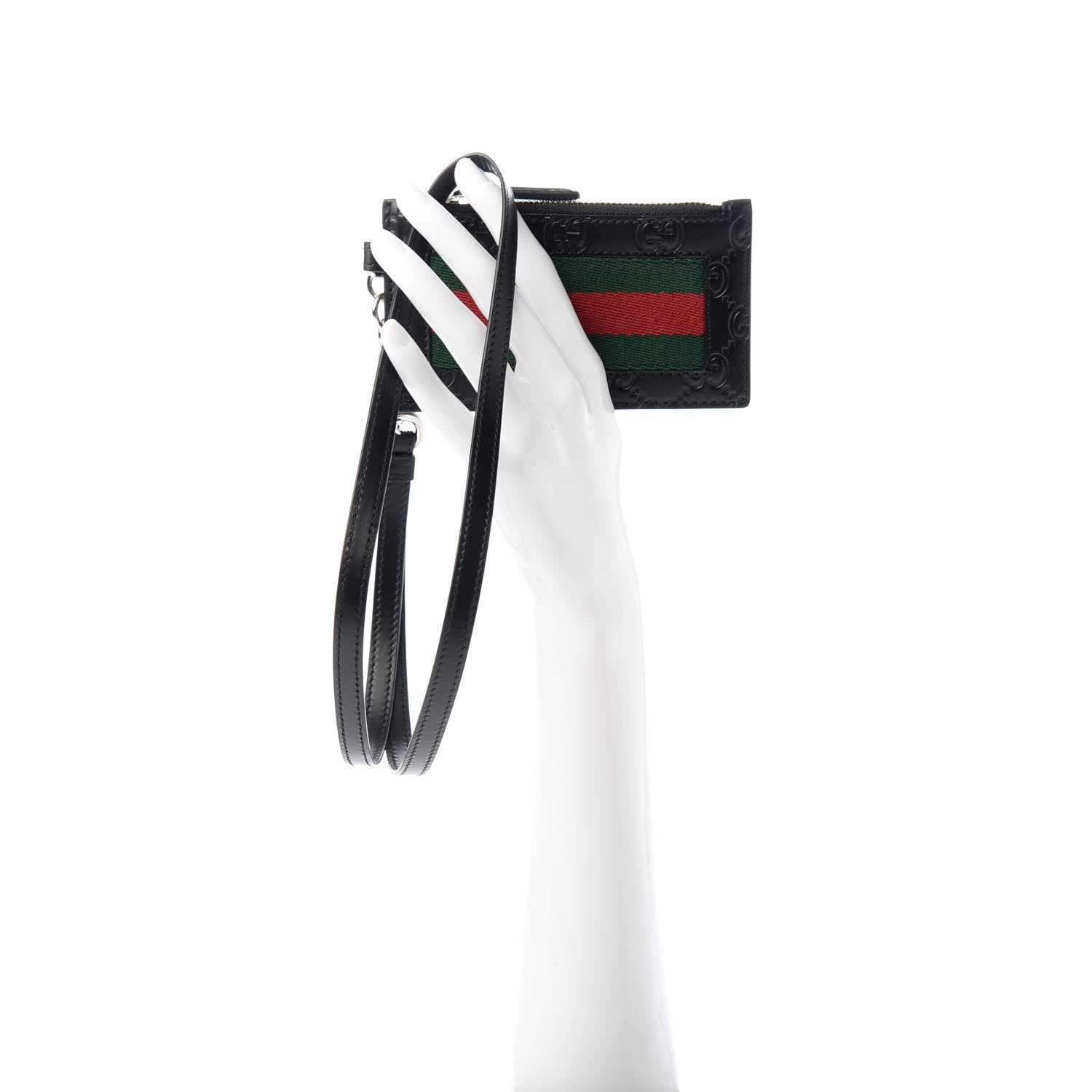 Gucci Guccissima Web Lanyard Coin Case Card Holder Black 2 of 7