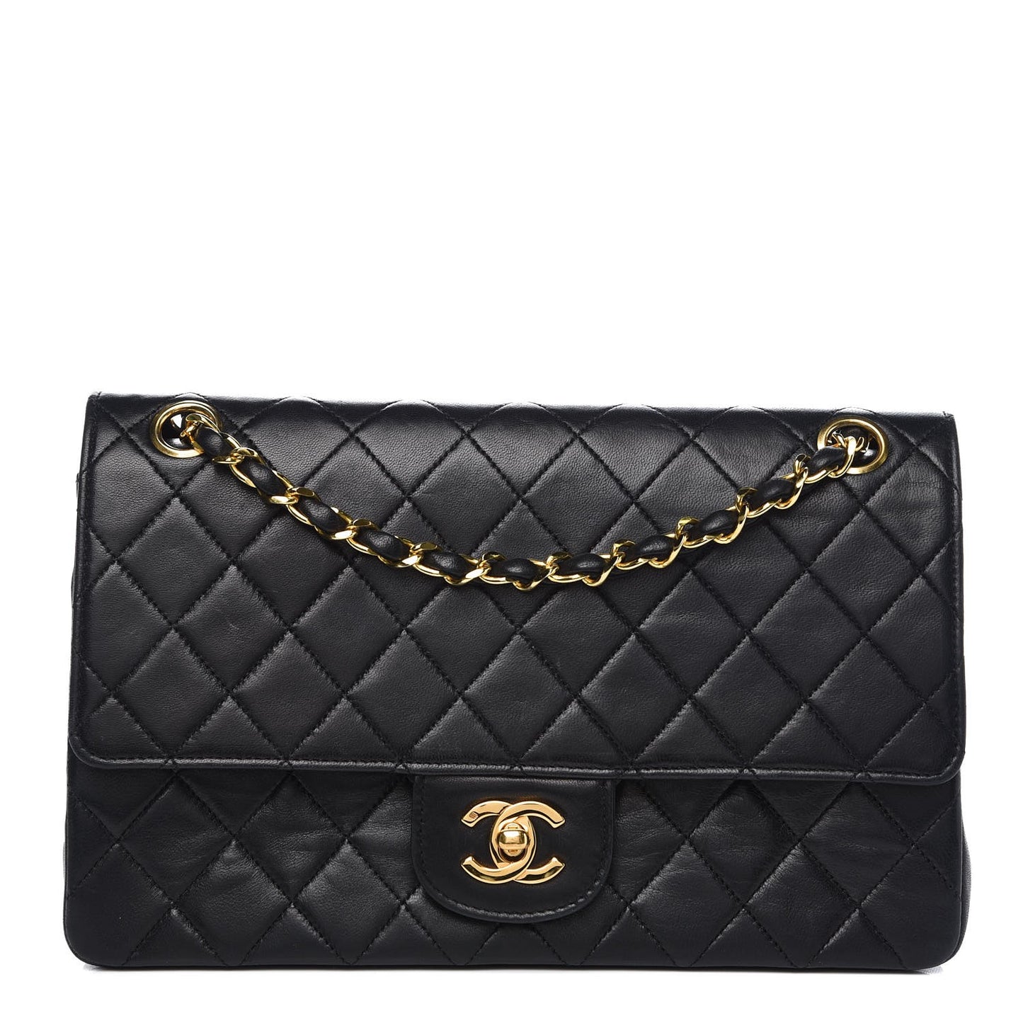 Lambskin Quilted Medium Double Flap Black