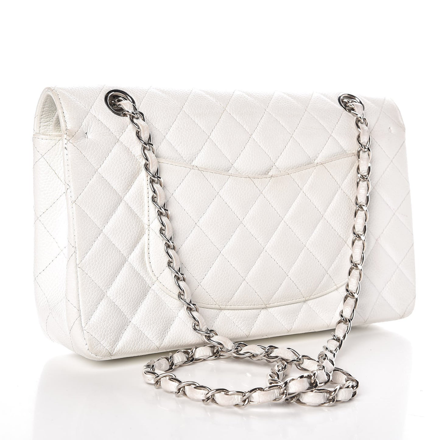 Caviar Quilted Medium Double Flap White