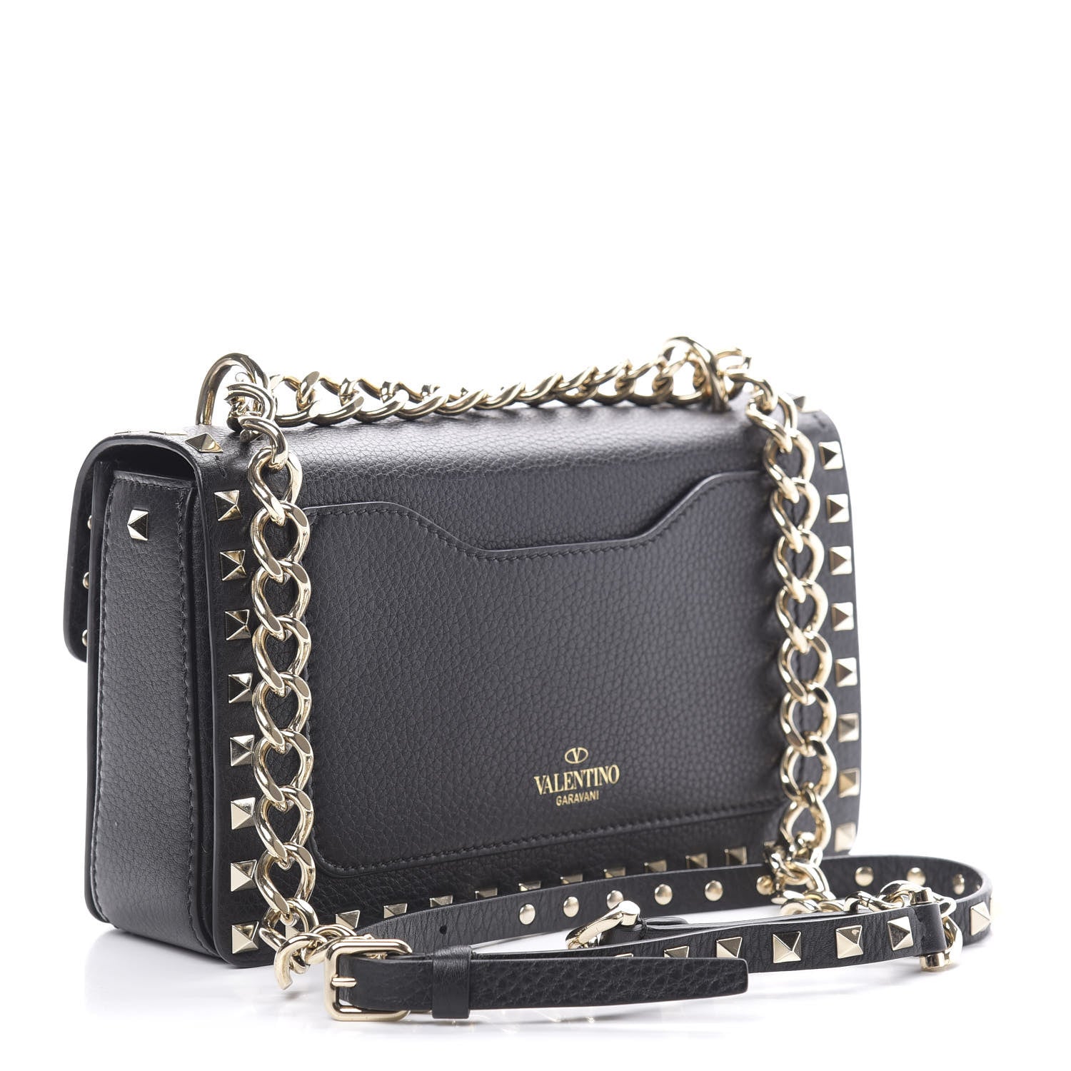 Valentino Garavani Grained Calfskin Medium Rockstud Chain Bag Black 3 of 10
