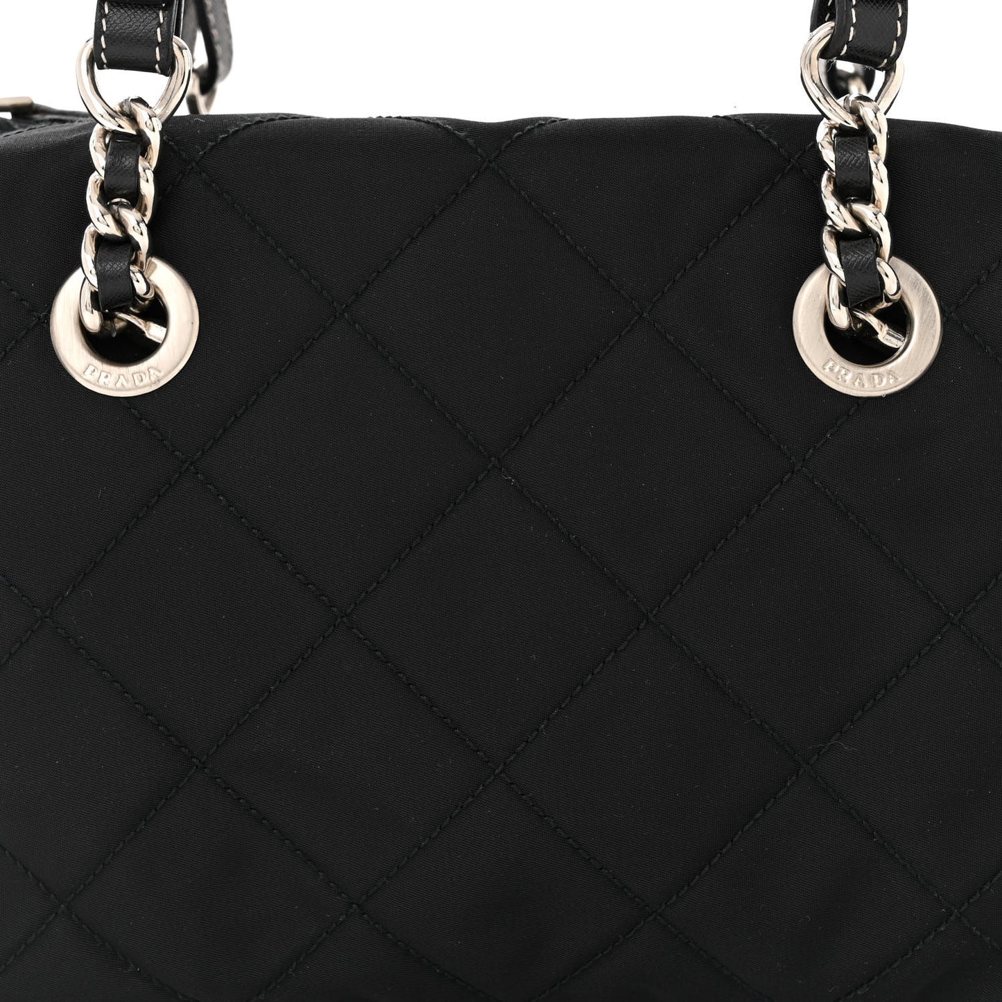 Nylon Tessuto Quilted Chain Shoulder Bag Black