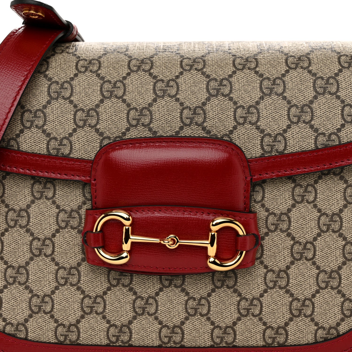Gucci GG Supreme Monogram Azalea Calfskin Horsebit 1955 Shoulder Bag Beige Ebony New Cherry Red 8 of 12