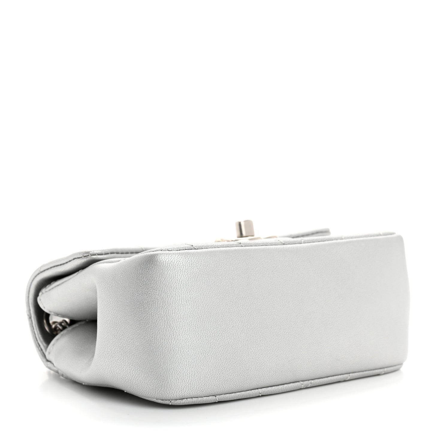 Metallic Lambskin Chevron Quilted Mini Flap Silver