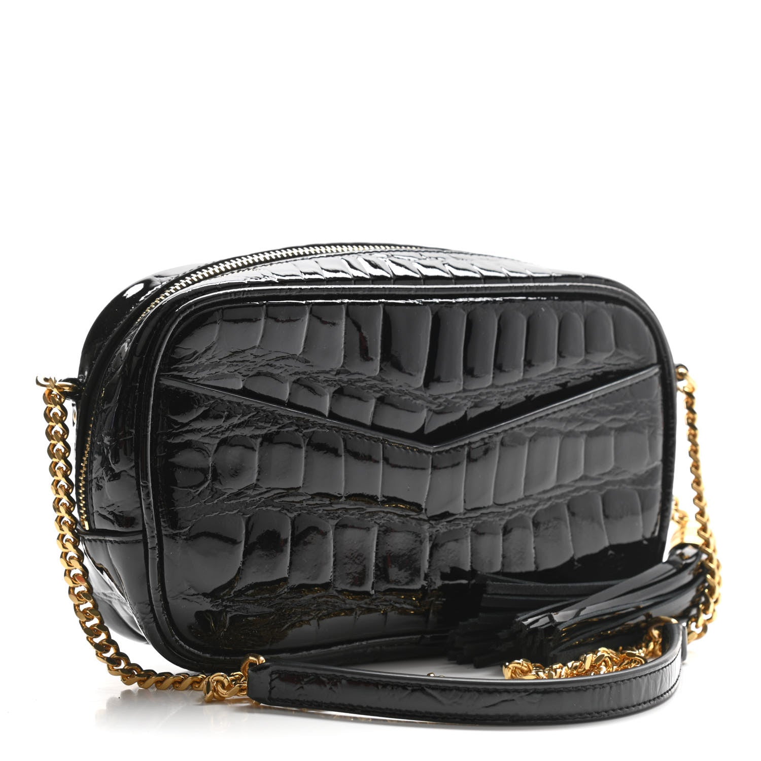 Saint Laurent Calfskin Crocodile Embossed Monogram Mini Lou Camera Bag Black 3 of 10