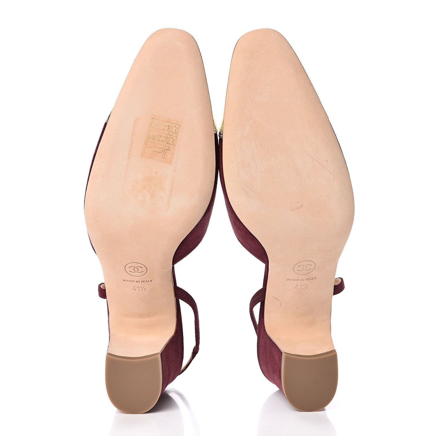 Kid Suede Metallic Lambskin Cap Toe CC Slingback Pumps 41.5 Burgundy Gold