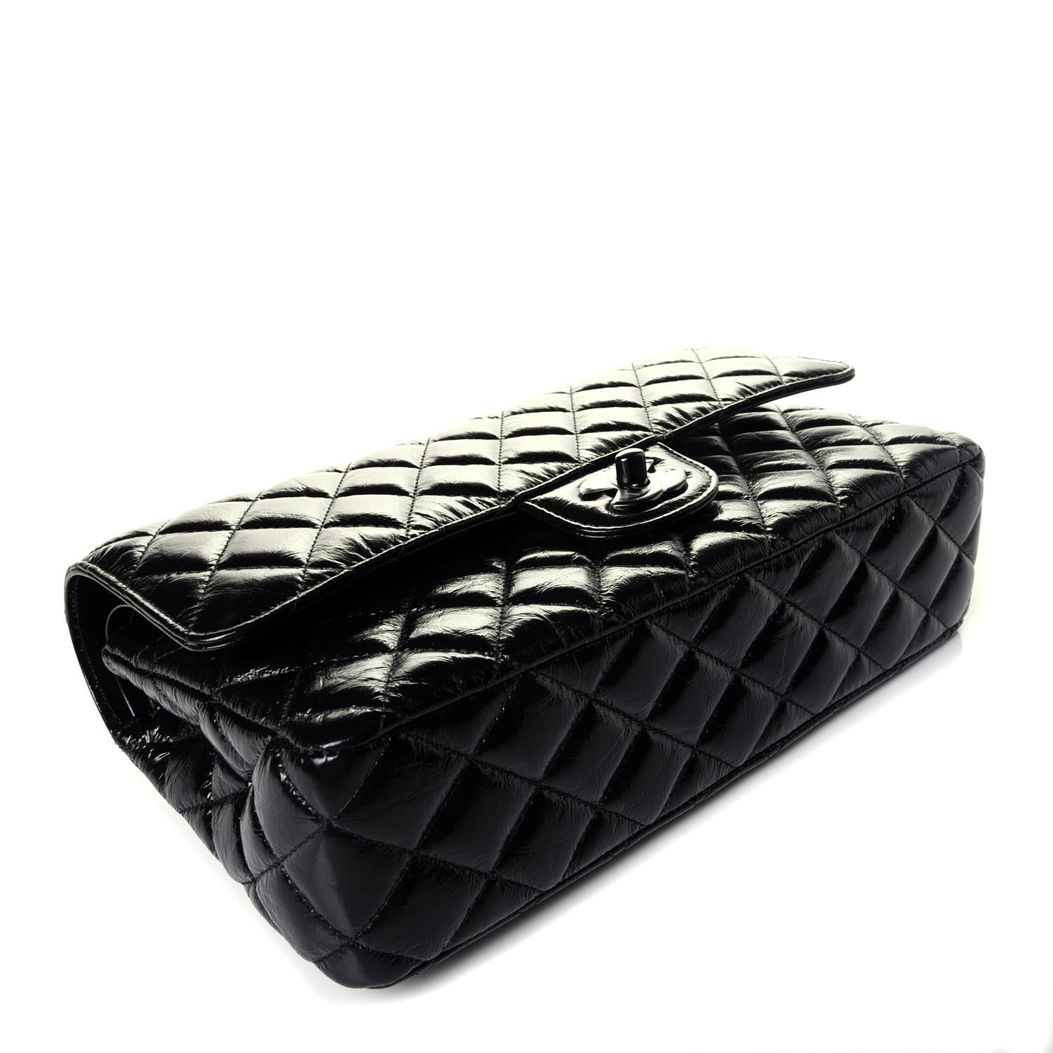 Chanel Shiny Crumpled Calfskin Quilted Medium Double Flap So Black 4 of 10