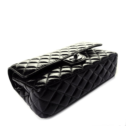 Chanel Shiny Crumpled Calfskin Quilted Medium Double Flap So Black 4 of 10