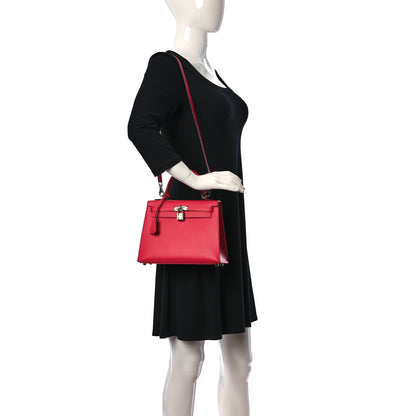 Hermes Madame Calfskin Verso Kelly Sellier 25 Rose Extreme Rouge Piment 2 of 10