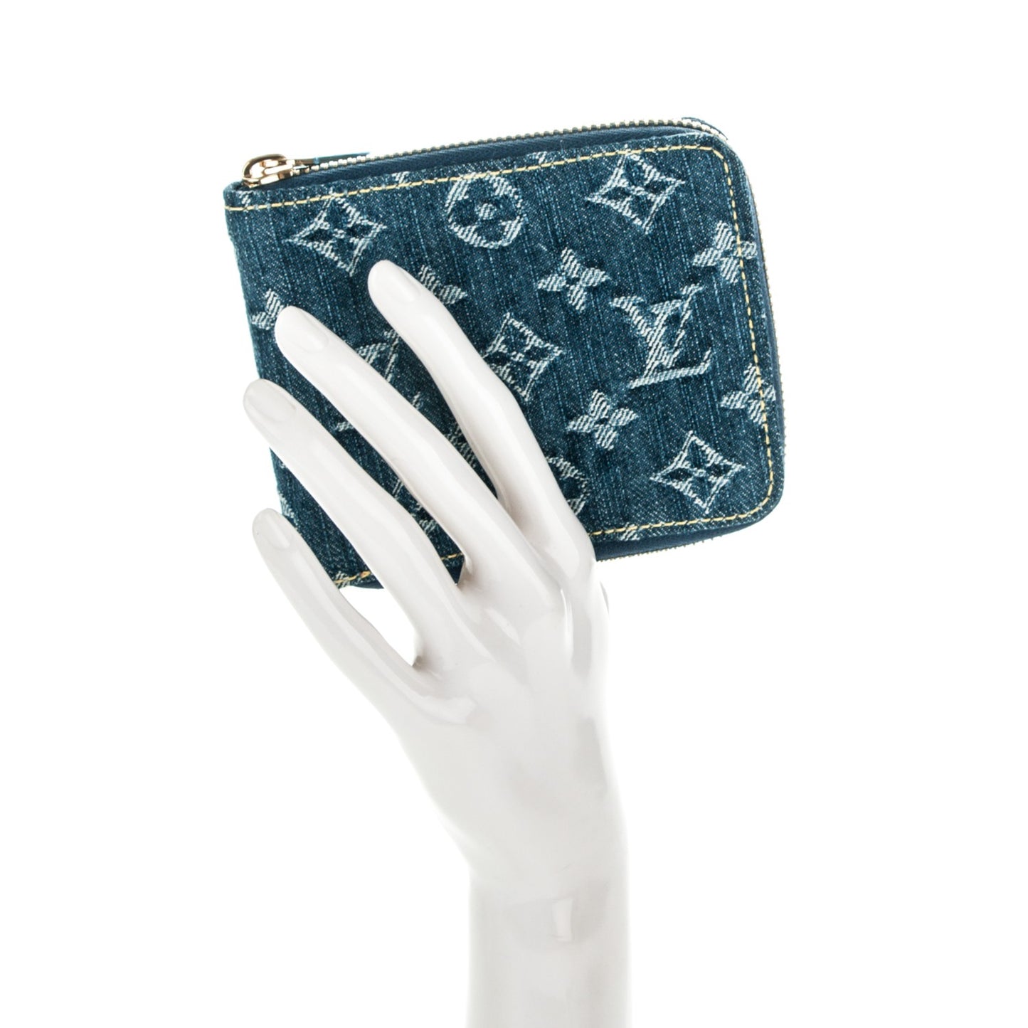 Denim Zip Compact Wallet Blue