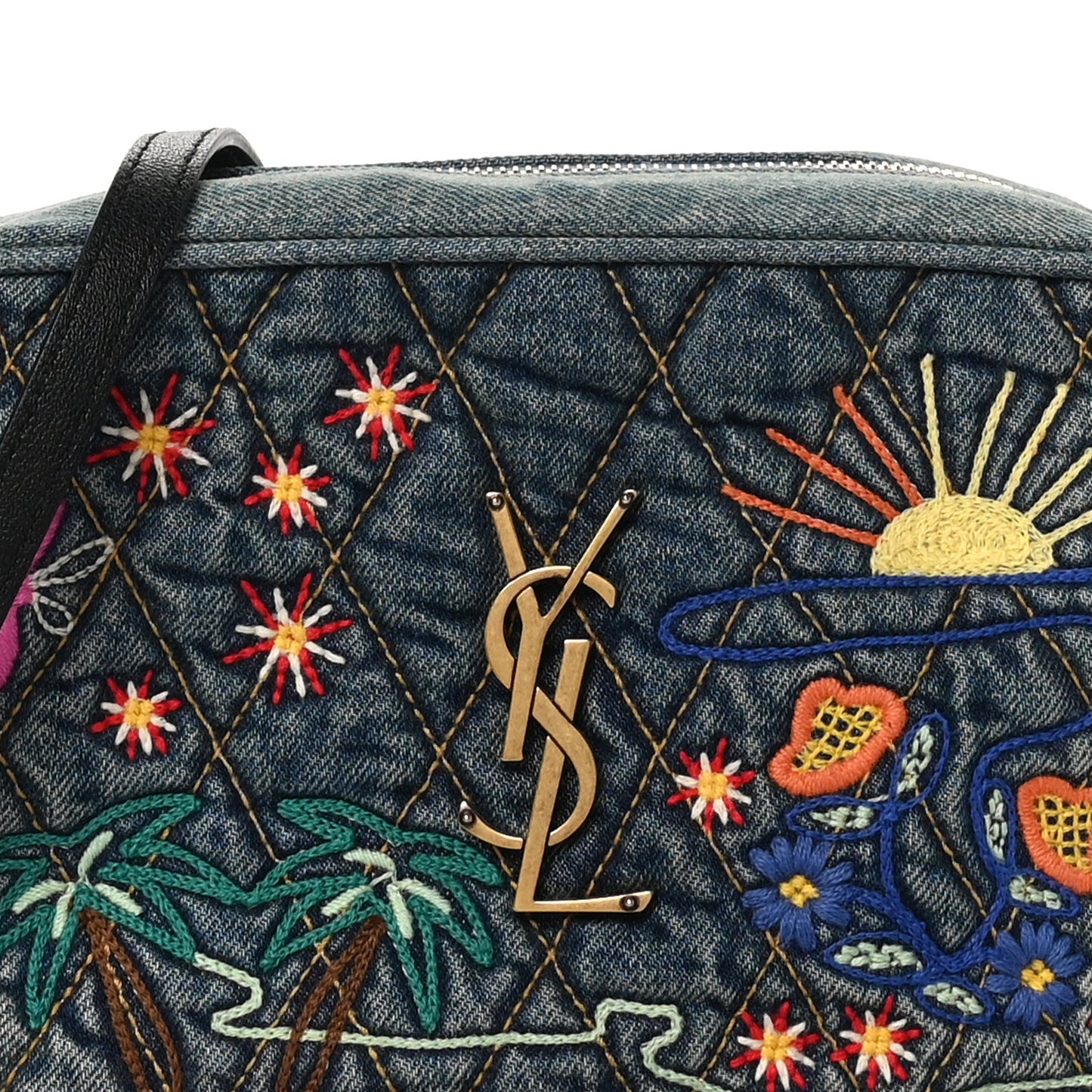 Denim Matelasse Quilted Summer Embroidered Classic Monogram Camera Bag Blue