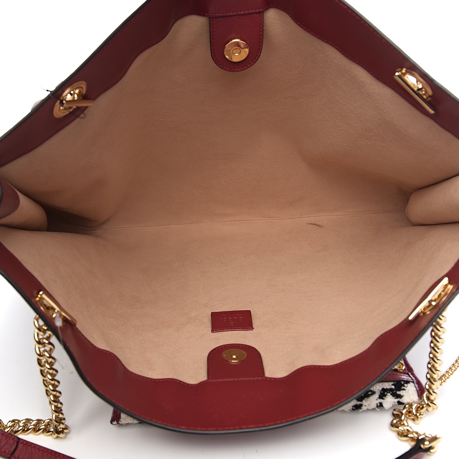 Gucci Tweed GG Monogram Large Rajah Chain Tote White Black Romantic Cherry 4 of 10