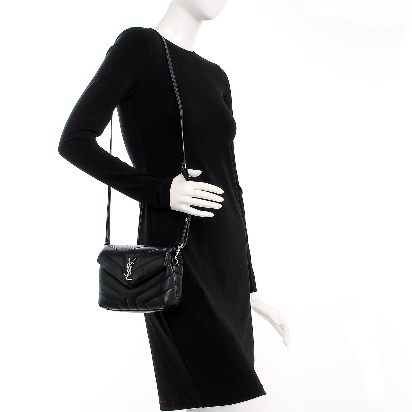 Calfskin Y Quilted Monogram Toy Loulou Crossbody Bag Black
