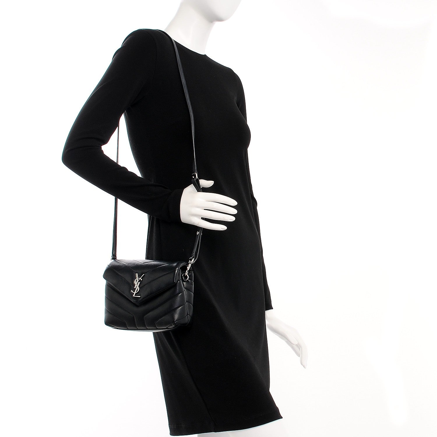 Saint Laurent Calfskin Y Quilted Monogram Toy Loulou Crossbody Bag Black 2 of 9