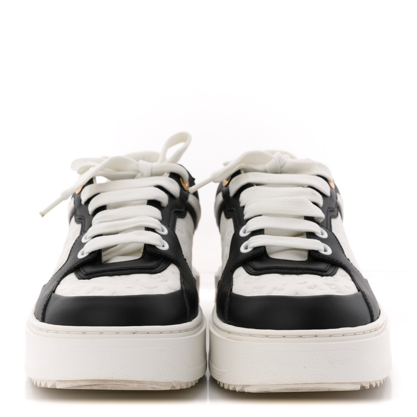 Monogram Embossed Calfskin Time Out Sneakers 38 White Black