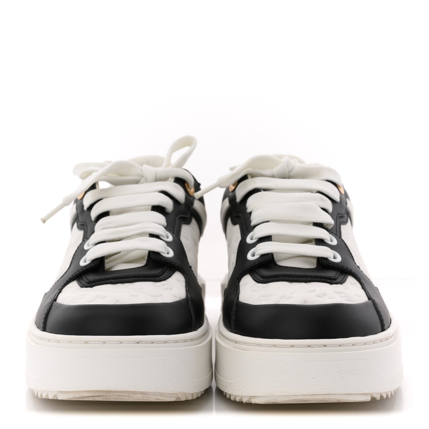 Louis Vuitton Monogram Embossed Calfskin Time Out Sneakers 38 White Black 3 of 12