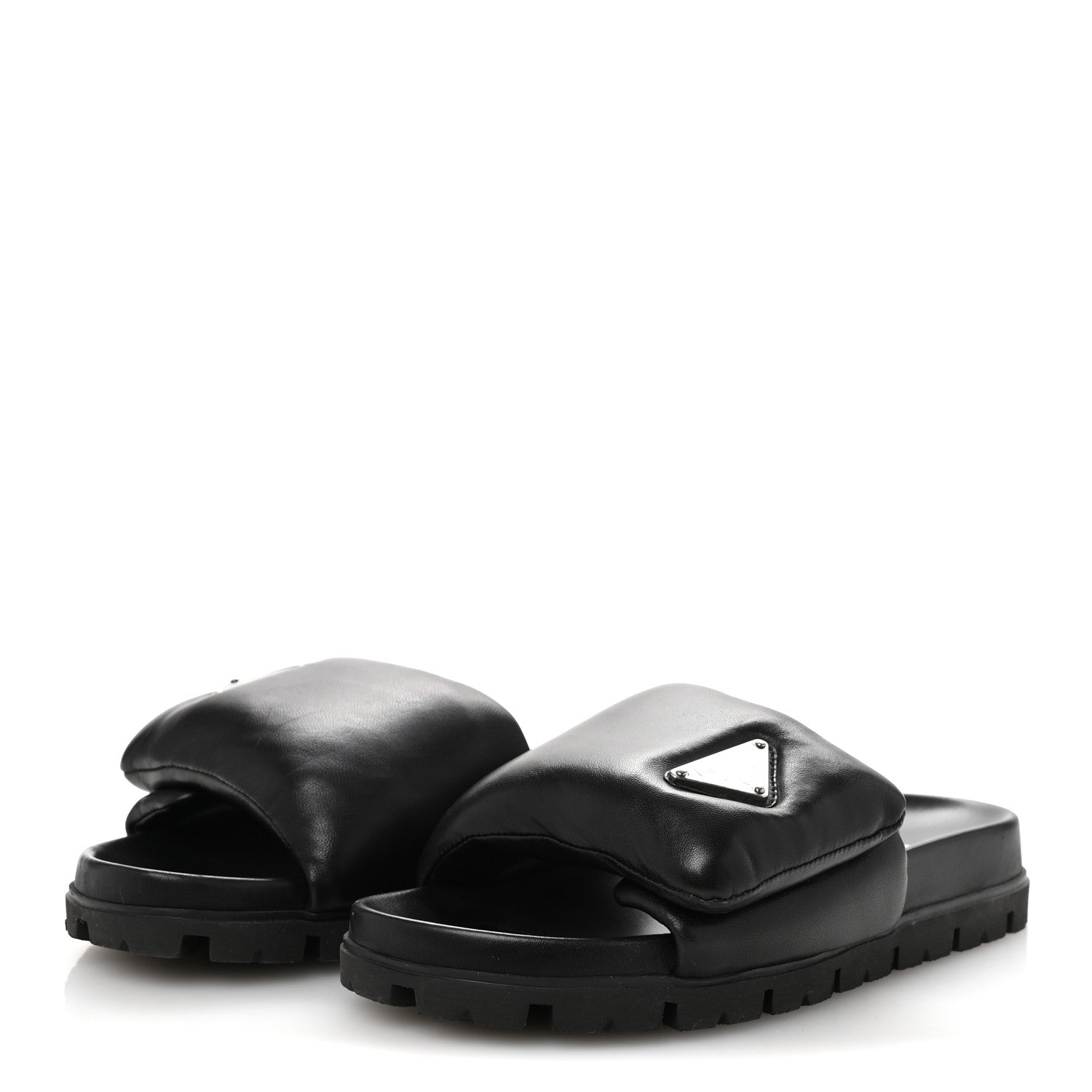 Prada Nappa Soft Padded Triangle Slide Sandals 36.5 Black 4 of 9
