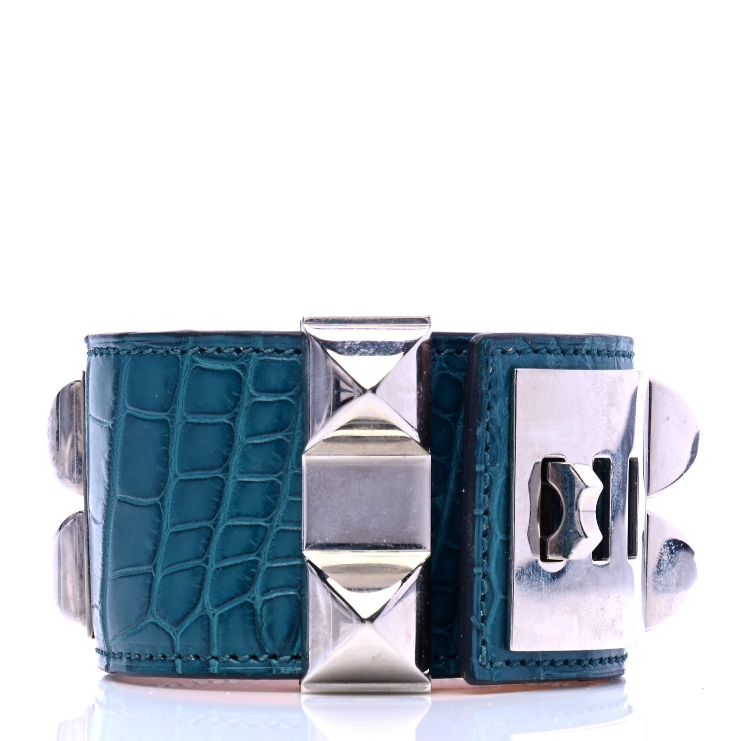 Hermes Shiny Alligator Collier De Chien CDC Bracelet Bleu Izmir 2 of 6