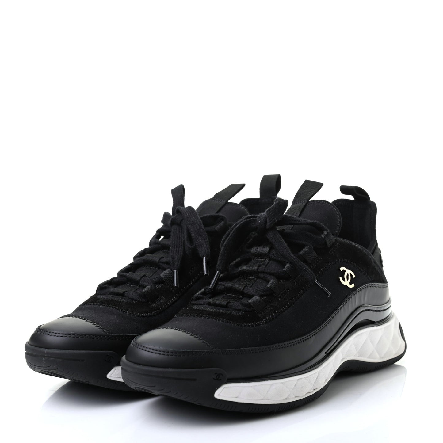 Velvet Calfskin Mixed Fibers CC Sneakers 39.5 Black