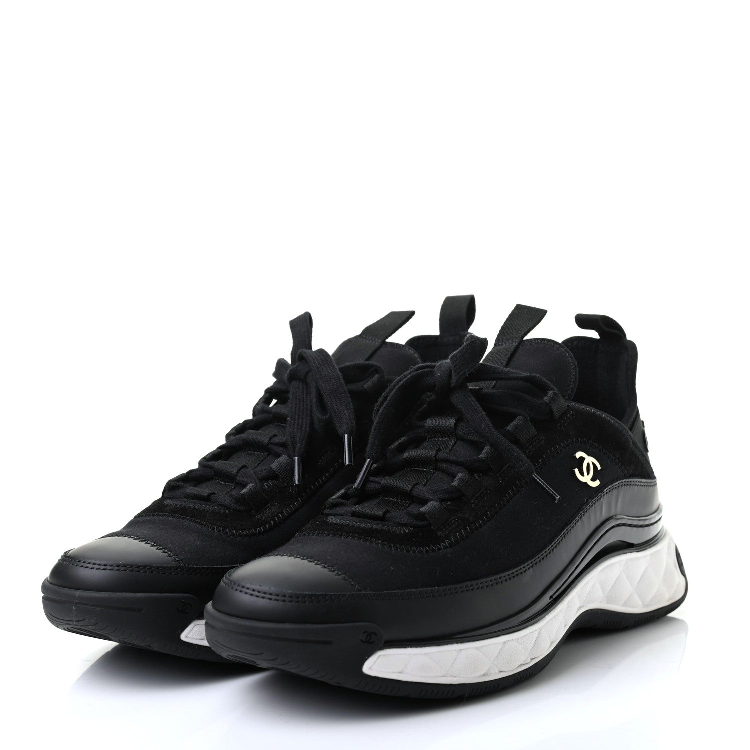 Chanel Velvet Calfskin Mixed Fibers CC Sneakers 39.5 Black 3 of 9