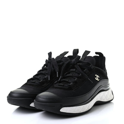 Chanel Velvet Calfskin Mixed Fibers CC Sneakers 39.5 Black 3 of 9