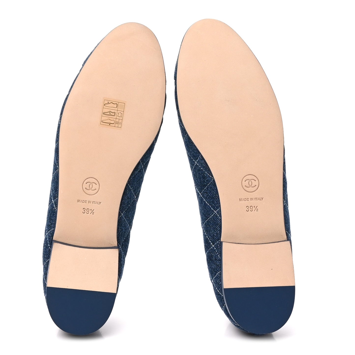 Washed Denim Quilted Cap Toe CC Ballerina Flats 39.5 Blue