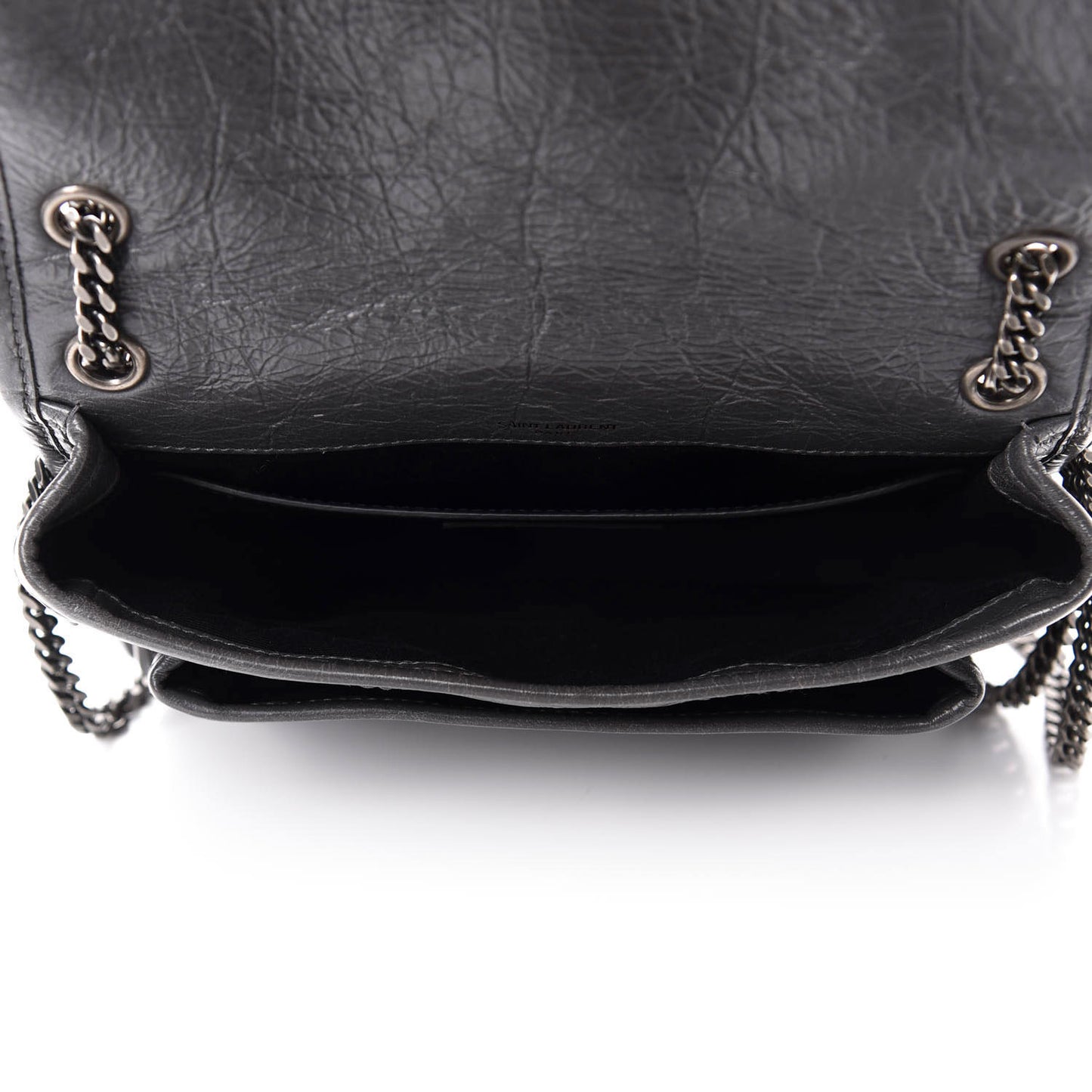 Crinkled Calfskin Matelasse Monogram Baby Niki Chain Satchel Storm