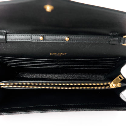Saint Laurent Grain De Poudre Matelasse Chevron Monogram Chain Wallet Black 5 of 10