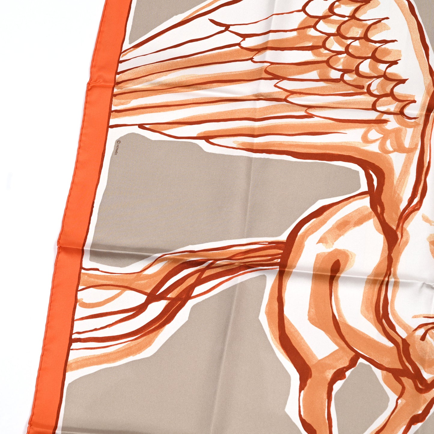 Silk Libre Comme Pegase Scarf 90 Orange Beige Fauve