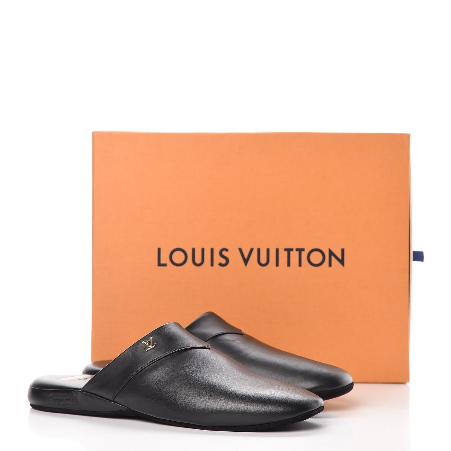 Louis Vuitton X SUPREME Lambskin Mens Hugh Slippers 8 Black 10 of 11