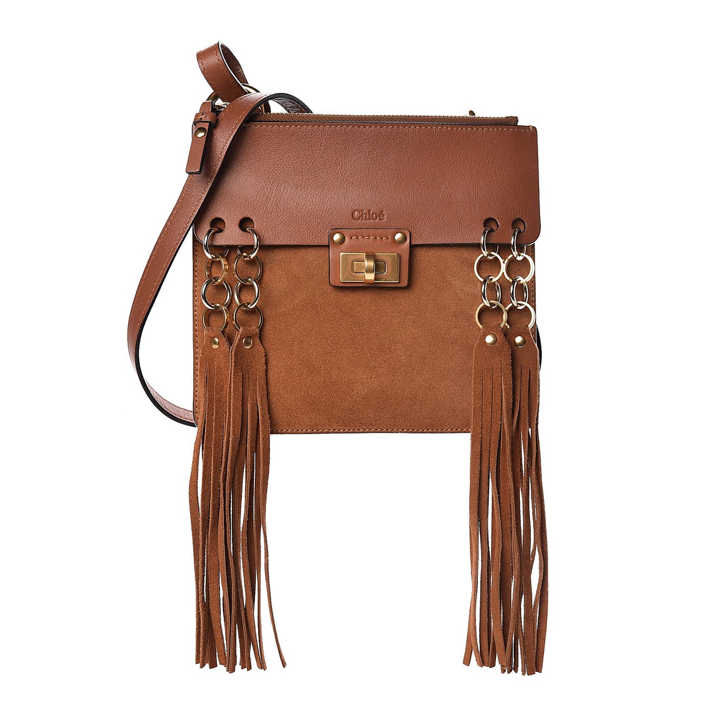 Calfskin Suede Small Jane Fringe Bag Caramel