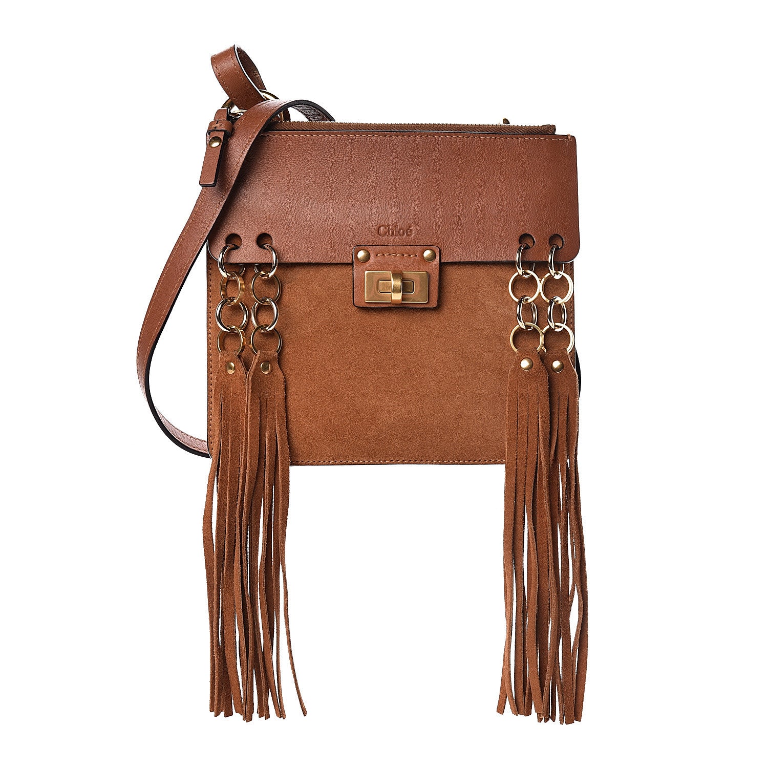 Chloe Calfskin Suede Small Jane Fringe Bag Caramel 1 of 11
