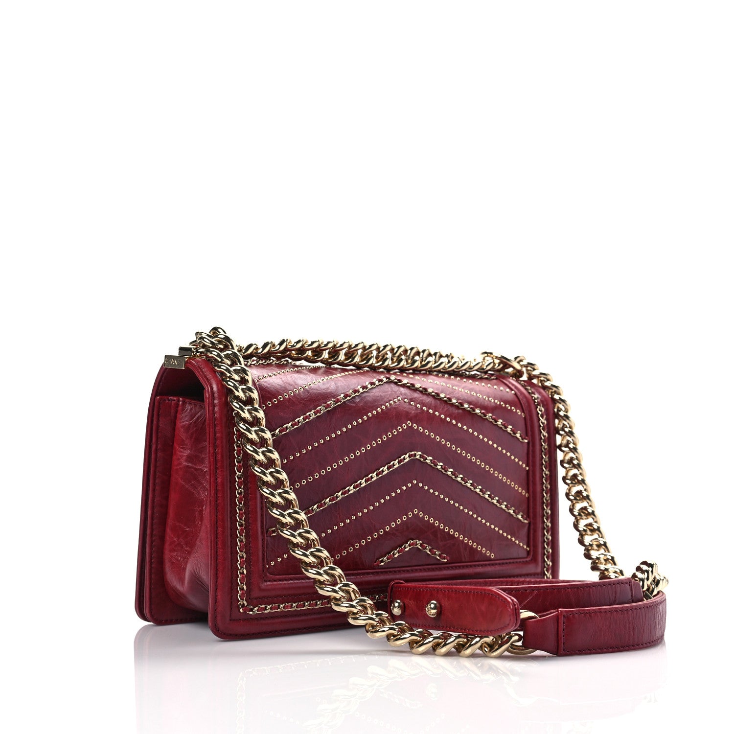 Chanel Crumpled Calfskin Chevron Chain Medium Boy Flap Red 2 of 7