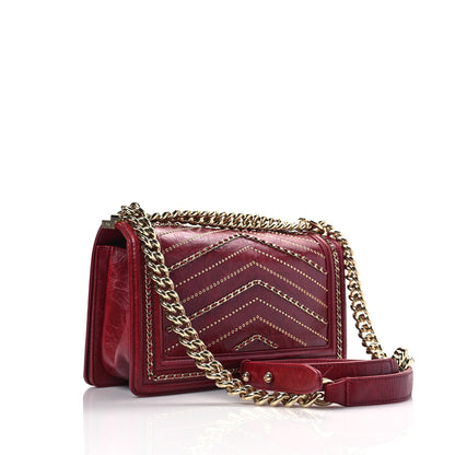 Chanel Crumpled Calfskin Chevron Chain Medium Boy Flap Red 2 of 7