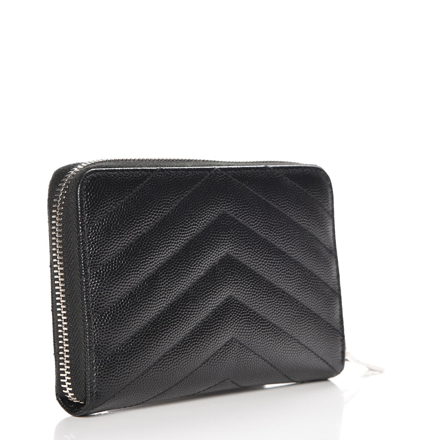 Saint Laurent Grain De Poudre Matelasse Chevron Monogram Zip Around Wallet Black 4 of 8
