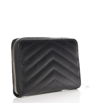 Saint Laurent Grain De Poudre Matelasse Chevron Monogram Zip Around Wallet Black 4 of 8