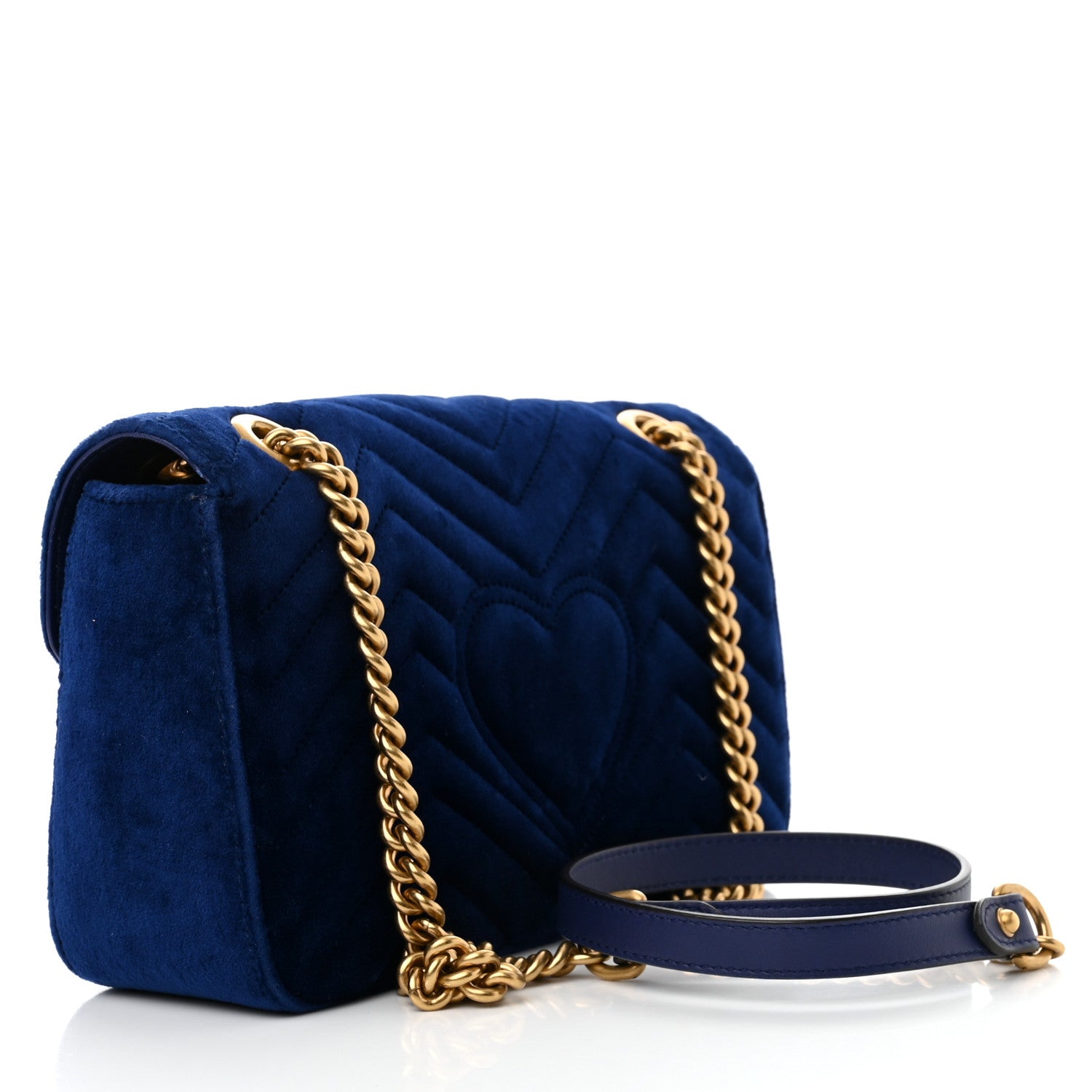 Gucci Velvet Matelasse Deer Embroidered Small GG Marmont Shoulder Bag Cobalt 3 of 10