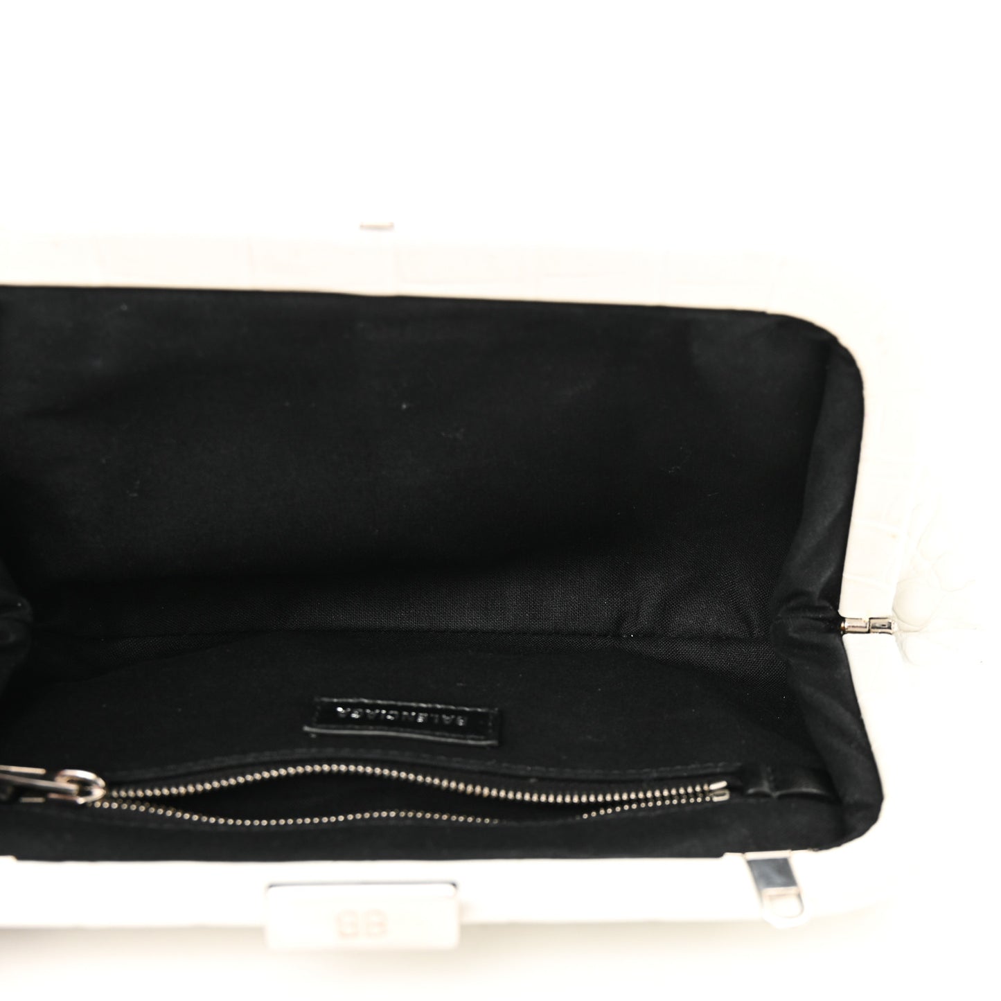 Shiny Supple Calfskin Logo Crocodile Embossed Cloud Clutch XS White