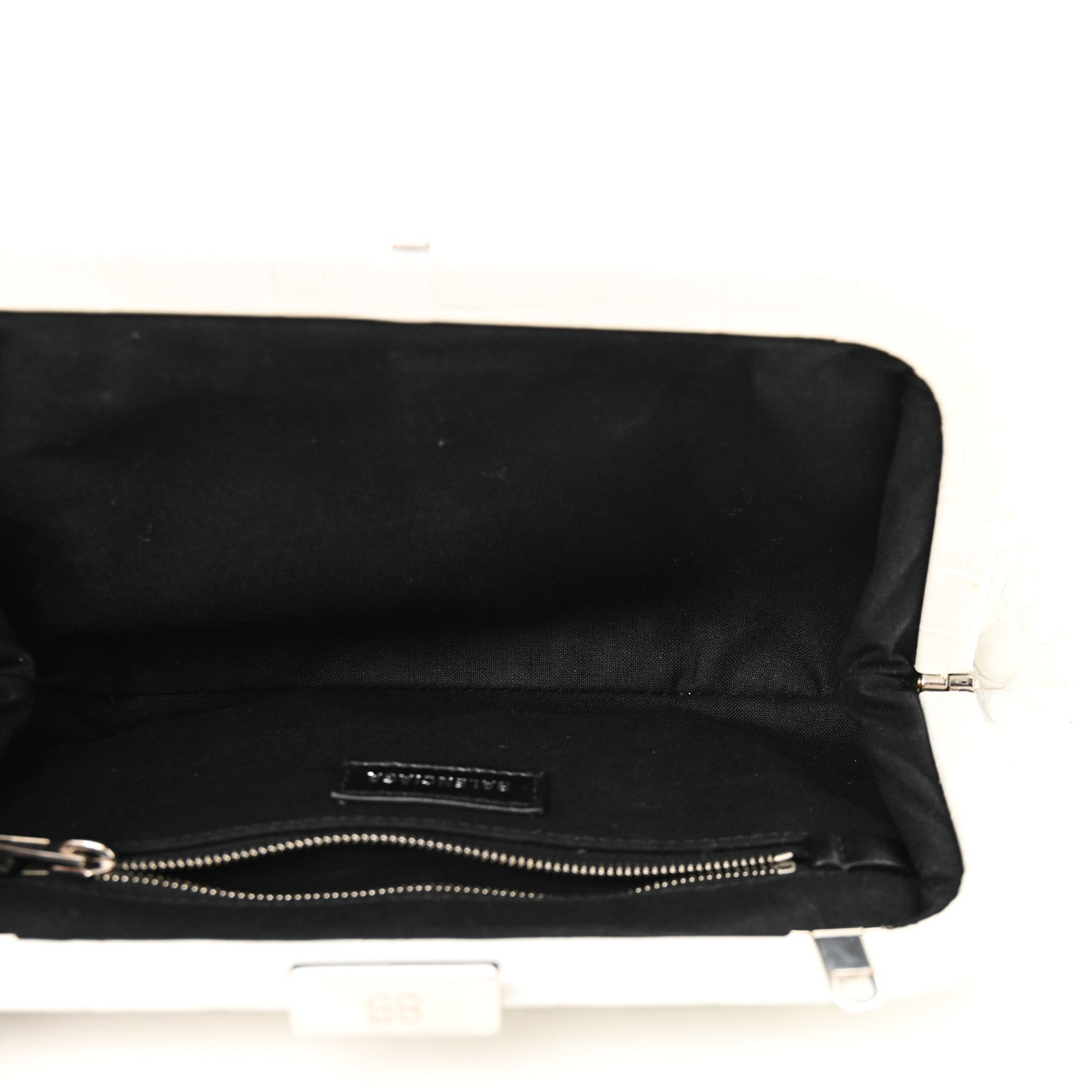 Balenciaga Shiny Supple Calfskin Logo Crocodile Embossed Cloud Clutch XS White 5 of 11