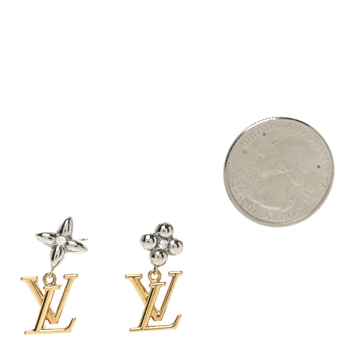 Louis Vuitton Metal Crystal LV Iconic Flower Earrings Gold Silver 2 of 5