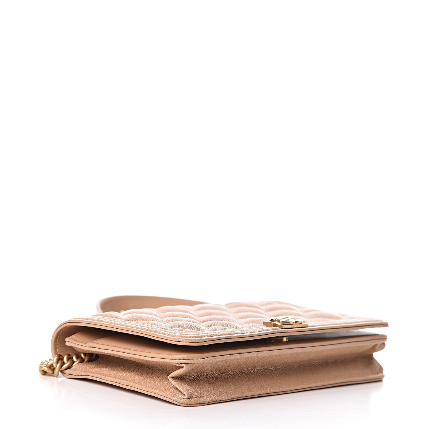 Caviar Quilted Boy Wallet On Chain WOC Beige