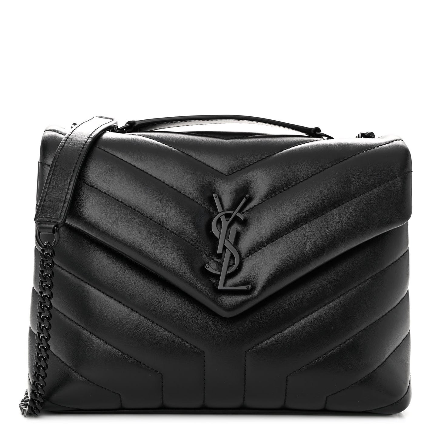Calfskin Y Quilted Monogram Monochrome Small Loulou Chain Satchel Black