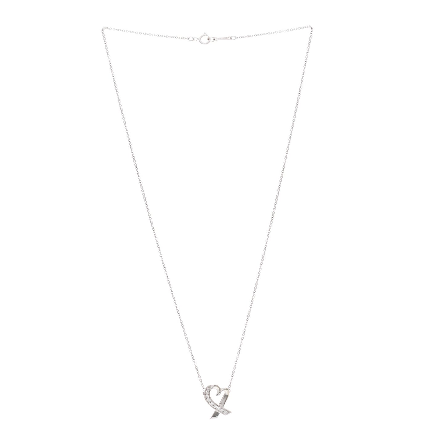 18K White Gold Diamond Small Paloma Picasso Loving Heart Necklace
